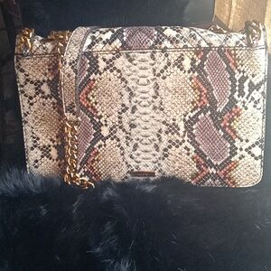 Aldo Cream and Brown Crossbody Bag with Woven Design and Gold Chain